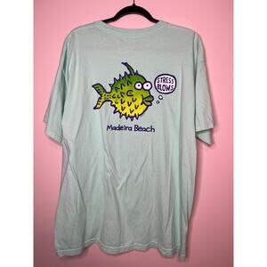 Big Hed Designs Ice Blue Stress Blows Chill Madeira Beach Blowfish Shirt XL